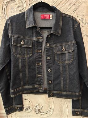 BONGO Dark Wash Black Denim Jean Jacket